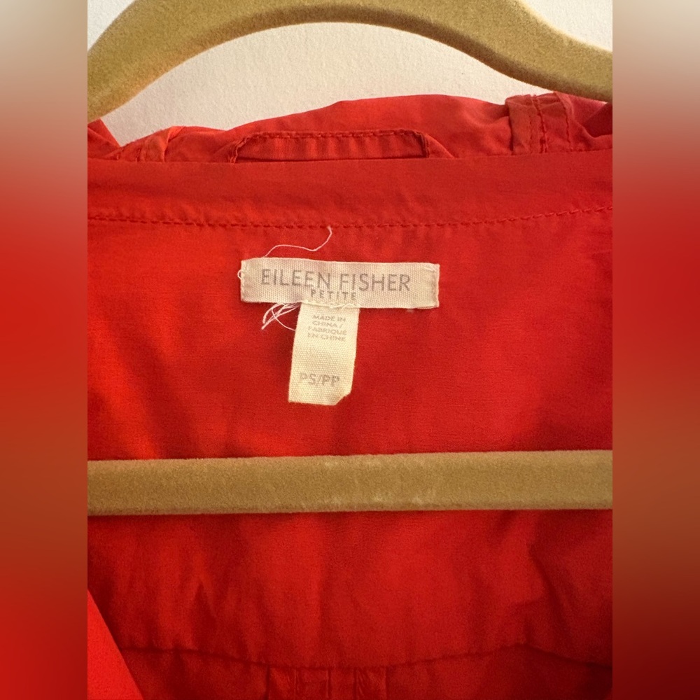 Eileen Fisher Hooded Long Anorak Jacket Organic Cotton/Nylon Poppy Red Size PS - Picture 2 of 7